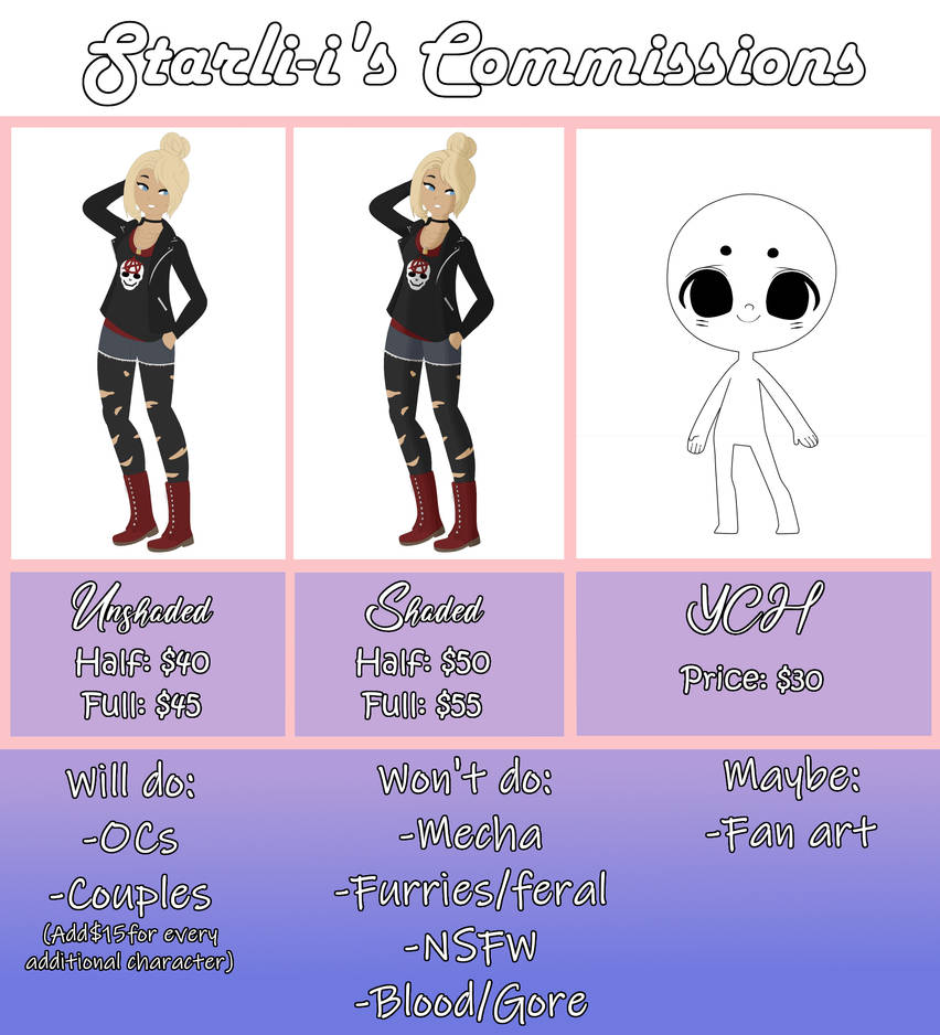 [OPEN] Commission Sheet - PRICES NEGOTIABLE