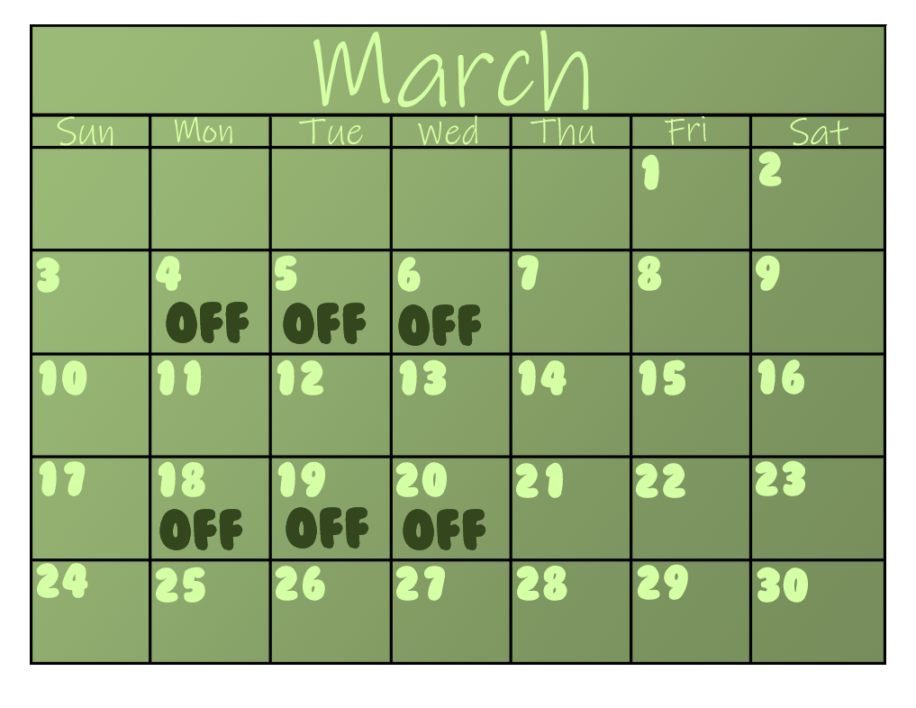 March Schedule !! by SterlingMoonX3 on DeviantArt