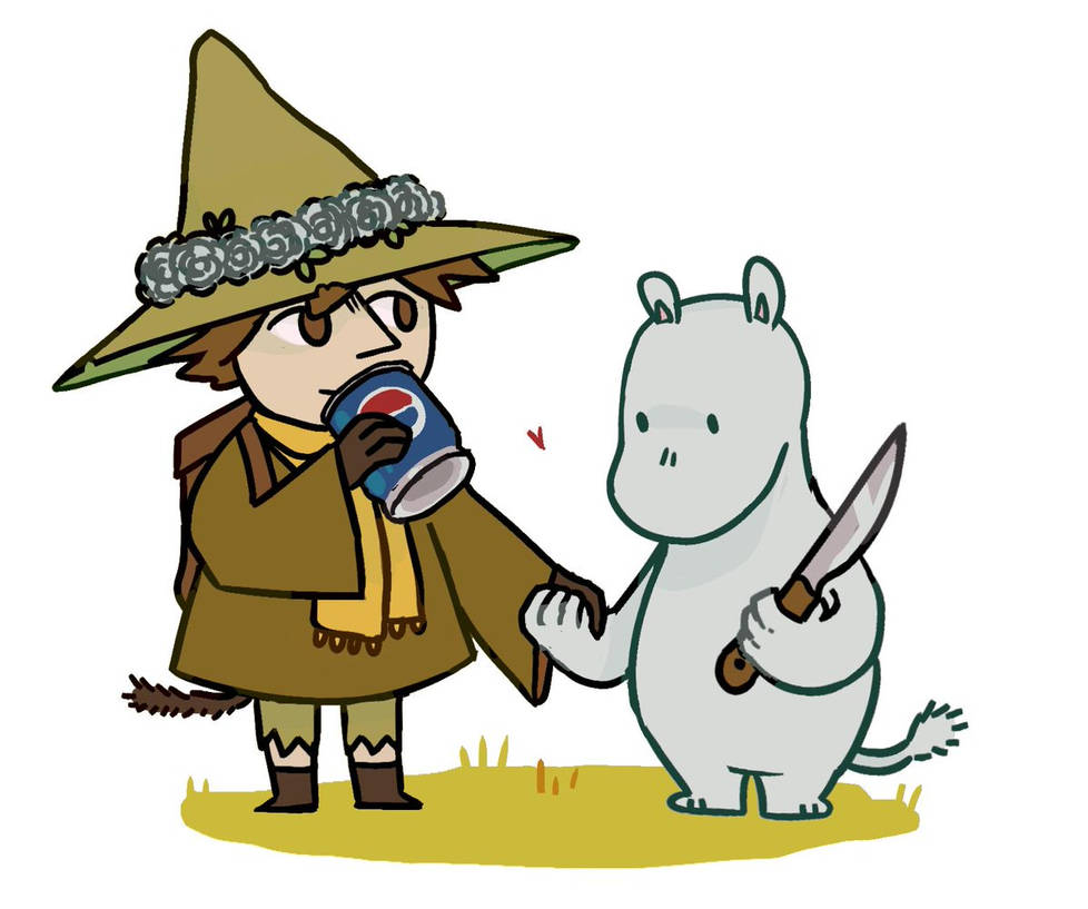 Snuffkin with a Pepsi and Moomin with a Knife by Adriboo on DeviantArt 