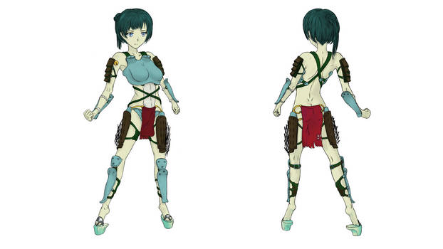 Coloured character design front and back