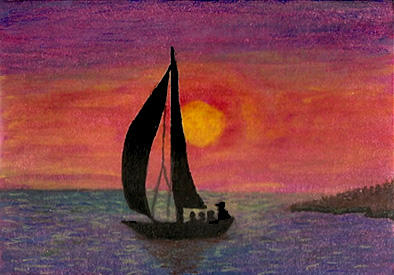 Sailing in Sunset ACEO