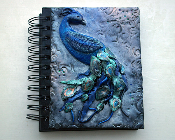 Polymer clay peacock journal or notebook