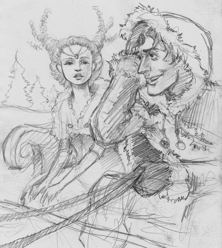 Winter princess and coachman sketch