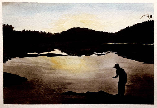 Killarney lake sunset (Watercolour)