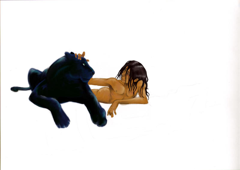 Mowgli and Bagheera colour by kookybird