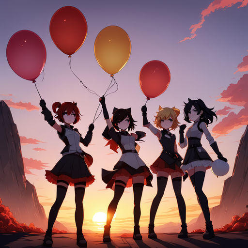 Team-rwby-holding-party-balloons-in-the-sunset by Unicron97 on DeviantArt