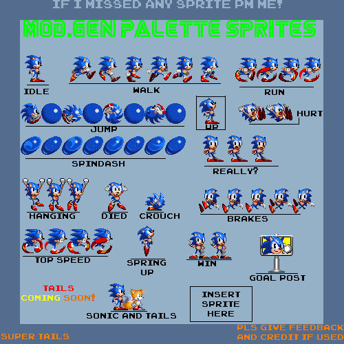 Complete Sonic Mod.Gen palette sprite sheet by souptaels on DeviantArt