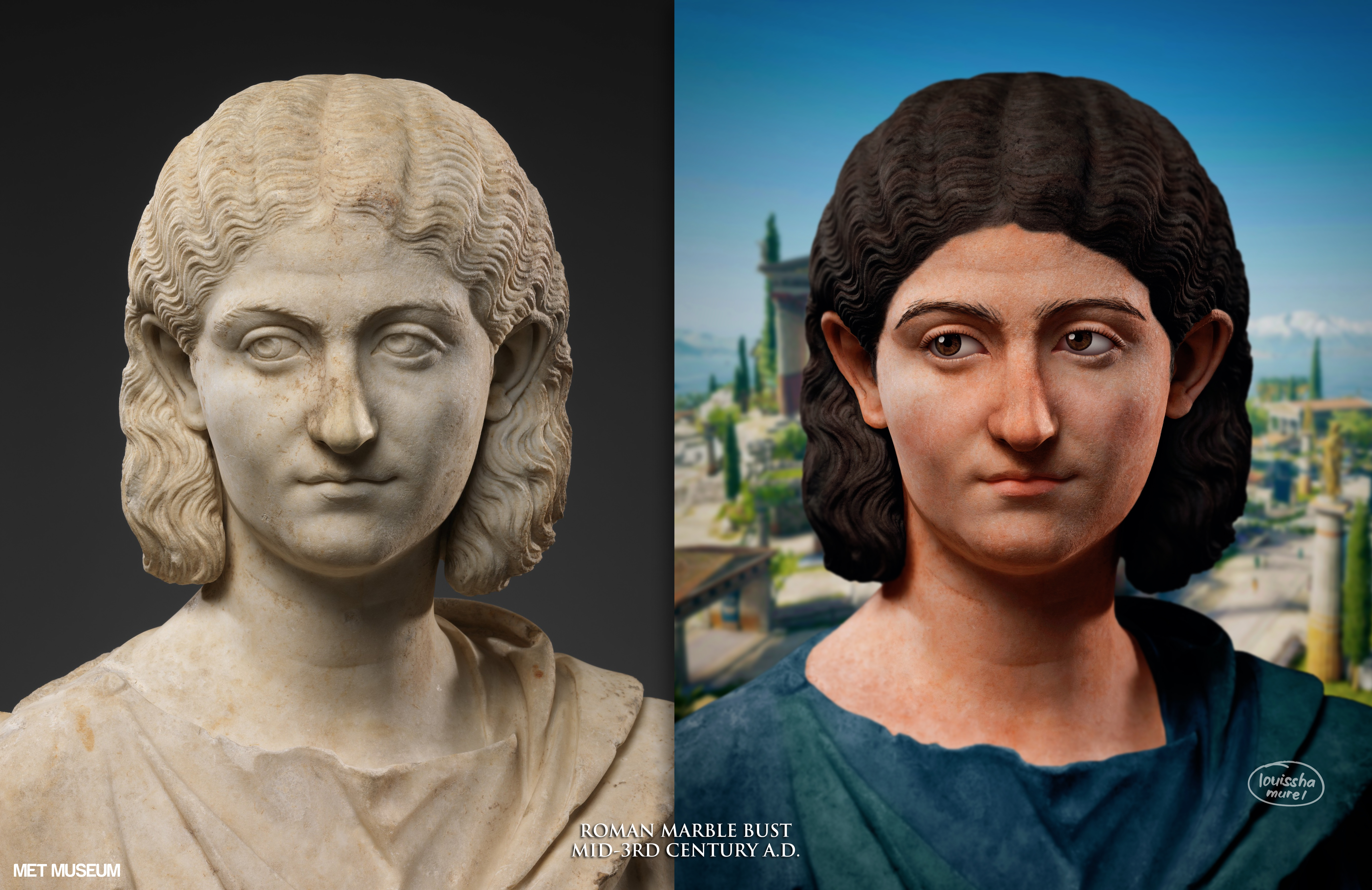 Colorized marble bust of a woman, Roman, 300 A.D. by louisshamurel on  DeviantArt