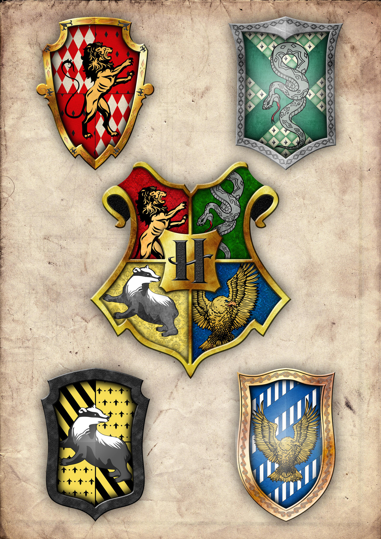 All the crests together