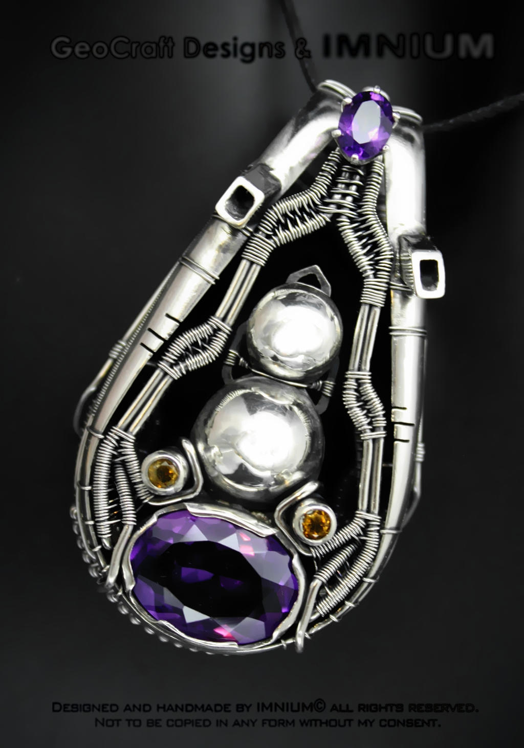 Amethyst and sapphire hybrid pendant