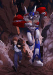 Commission : Optimus Prime and Ellen running by papillonstudio