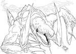 BurstHorn Kaiju-Line Art by papillonstudio