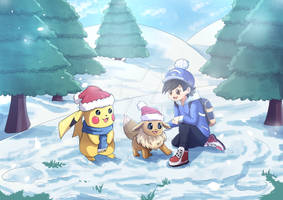 Playing with pokemon in winter by getterstudio