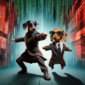 The Dachshund Duel: Neo vs. Agent Smith 