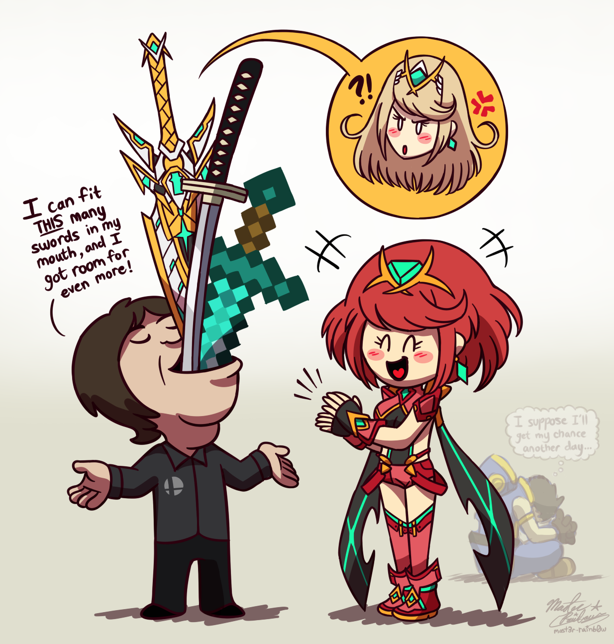 Angry Pyra Sakurai the Sword Swallower (Pyra/Mythra in Smash) by Mast3r-Rainb0w on ...