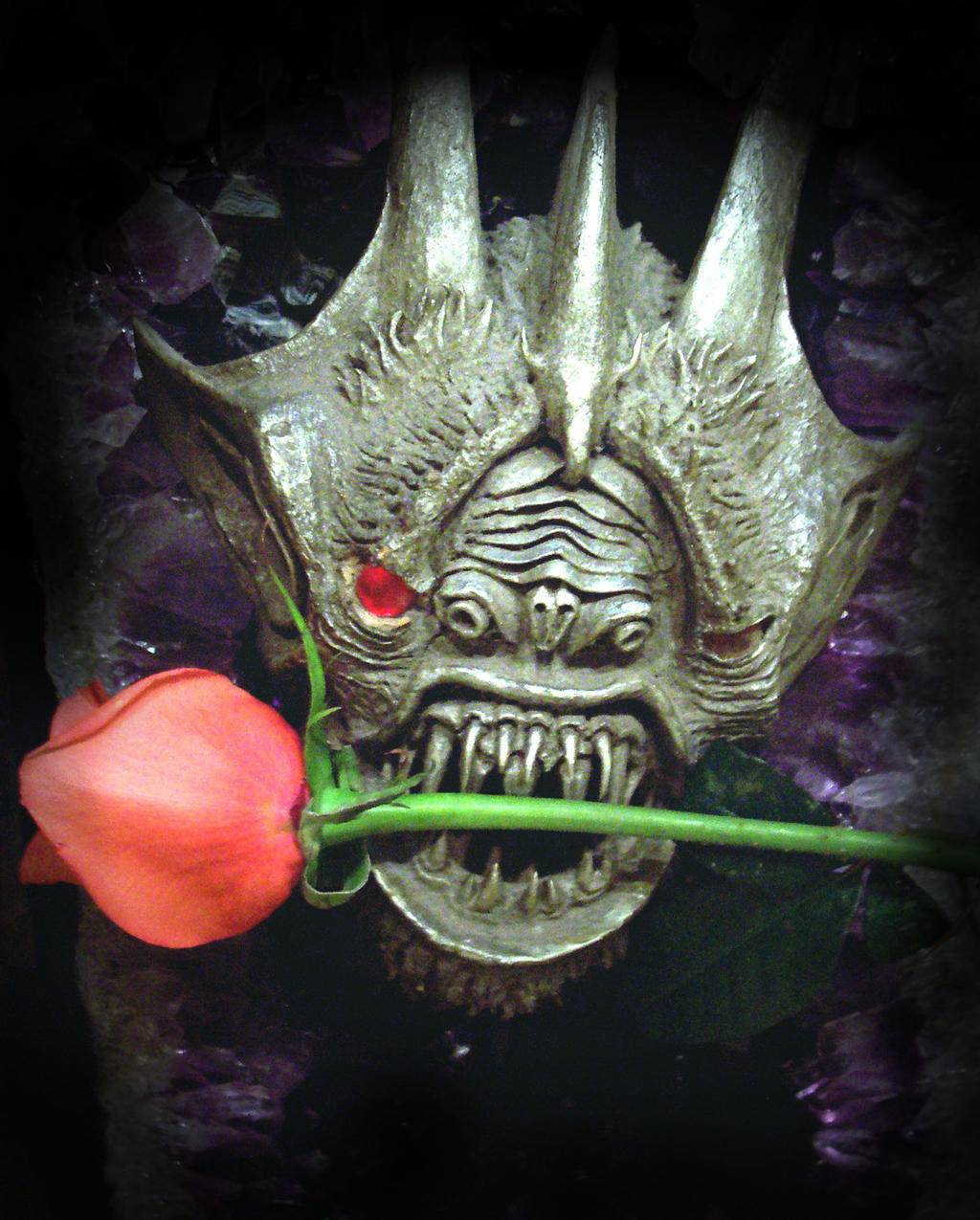 Silver Gargoyle with Rose