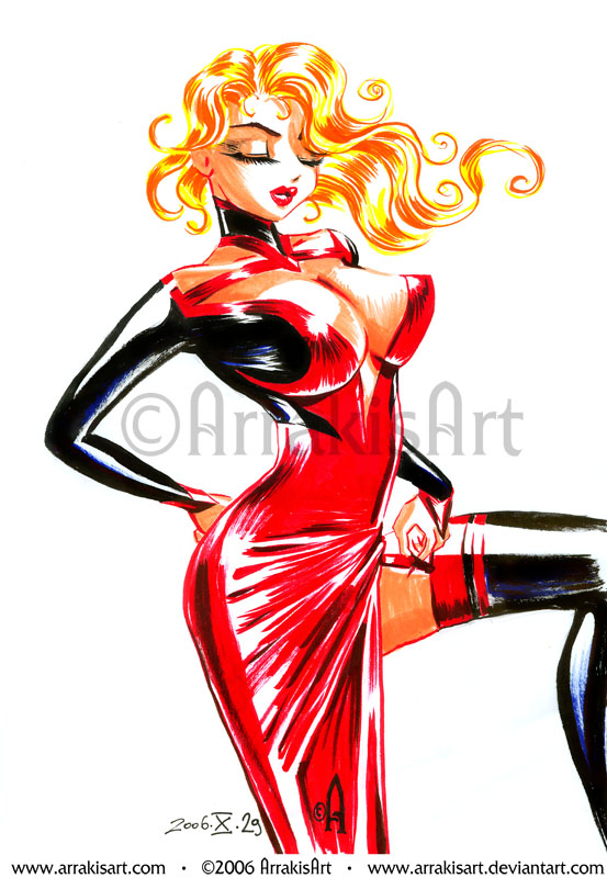 Blondie red latex dress 2006