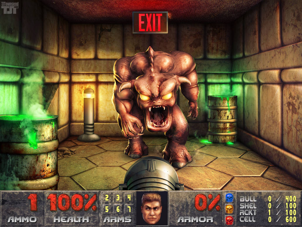 Doom - Pinky Demon Blocks the Exit by Elemental79