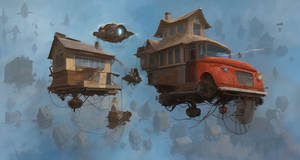 Flying houses, retro-futurism