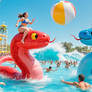 Inflatable Serpents Chase Beach Ball in Waterpark