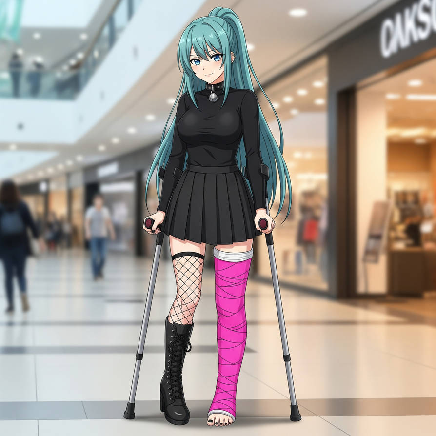Girl with leg cast by bionic-beauties on DeviantArt