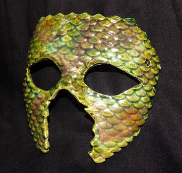 Fiery Raku Dragon Mask - Green and Gold