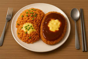 Kimchi and tuna fried rice and cheese pork cutlet