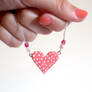 Polka dots pink clay heart necklace