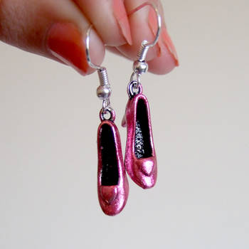 Pink ruby high heel shoe earrings