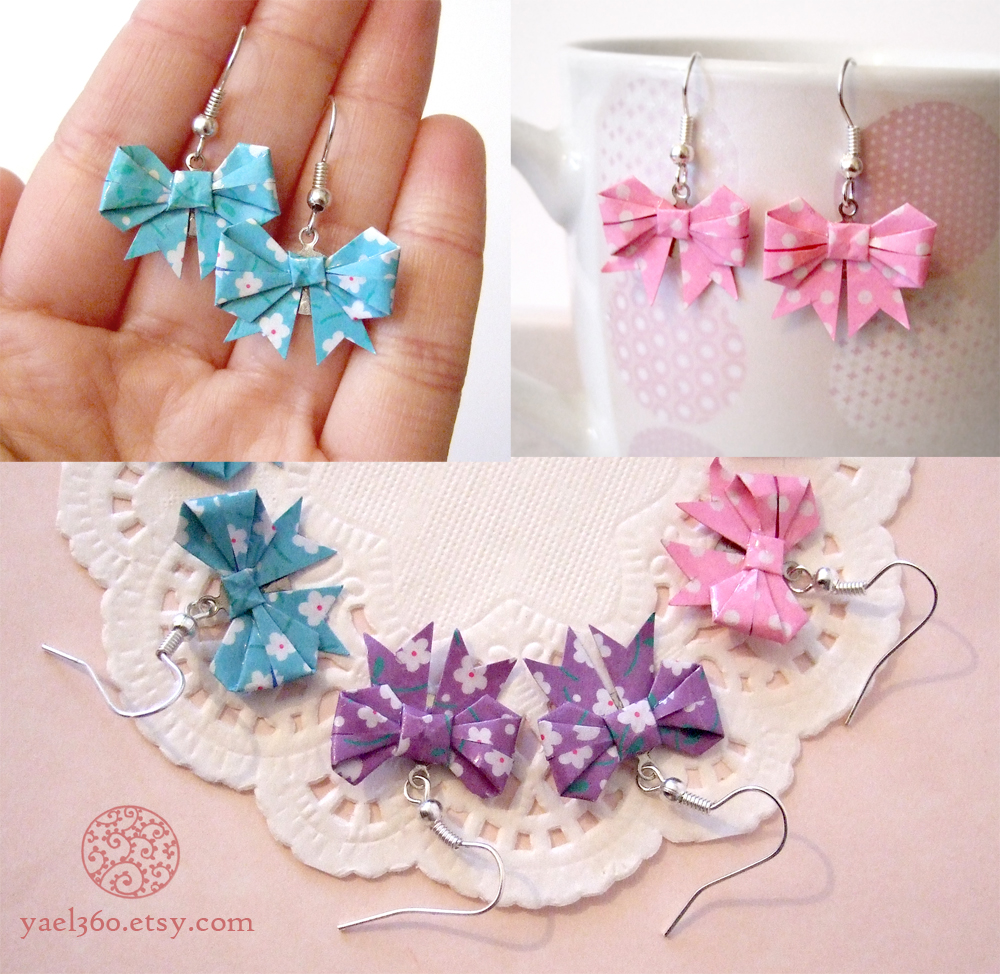Triple origami threat ribbon earrings