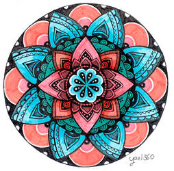 Wow mandala in red and light blue
