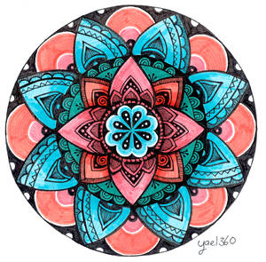 Wow mandala in red and light blue