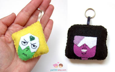 Garnet and Peridot keychains from Steven Universe