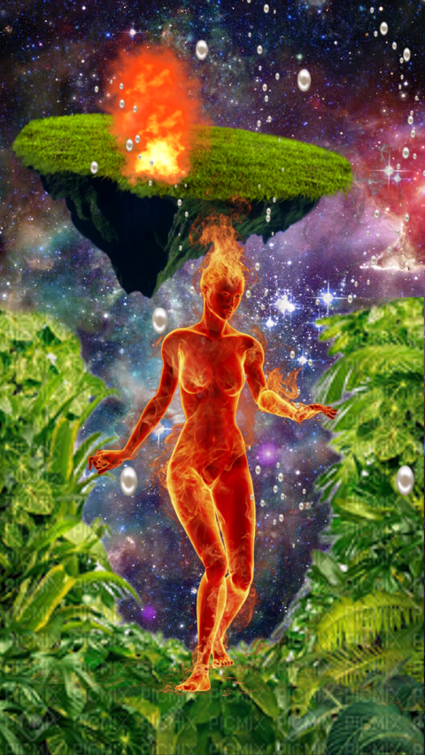 Collage Fire Roaming Girl In Space