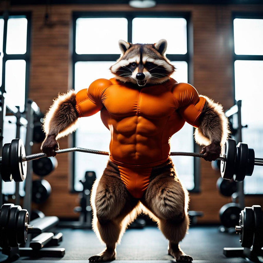 Beefy, muscular raccoon fluffy bulge flexing orang by FoxBoy89 on ...