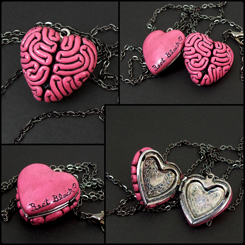 I Heart Brains Locket in pink