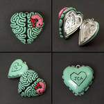 I heart brains locket wit worm by True-Crimeberry