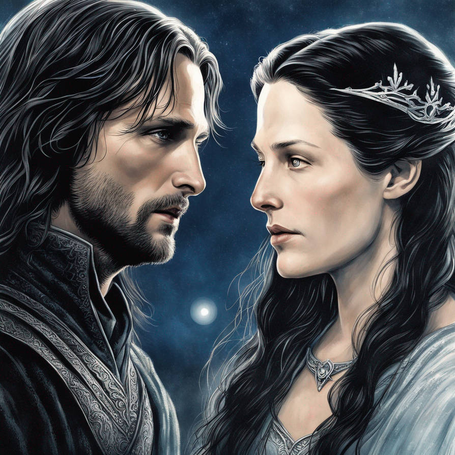 Arwen and Aragorn LOTR moonlight