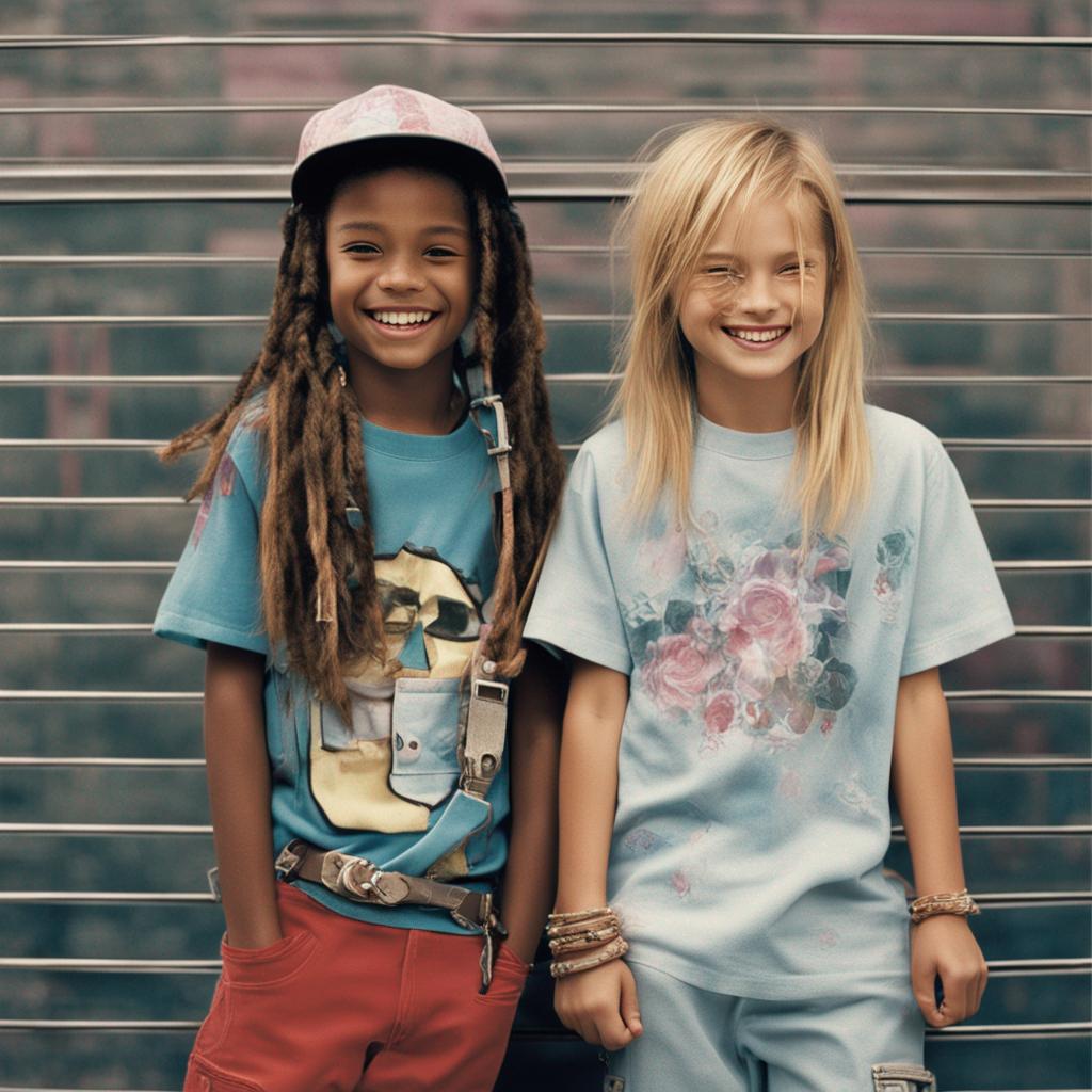 Kids from the 2000’s, fashion cool, have a smile, by