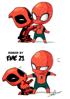 DEADPOOL AND SPIDERMAN CHIBI RENDER