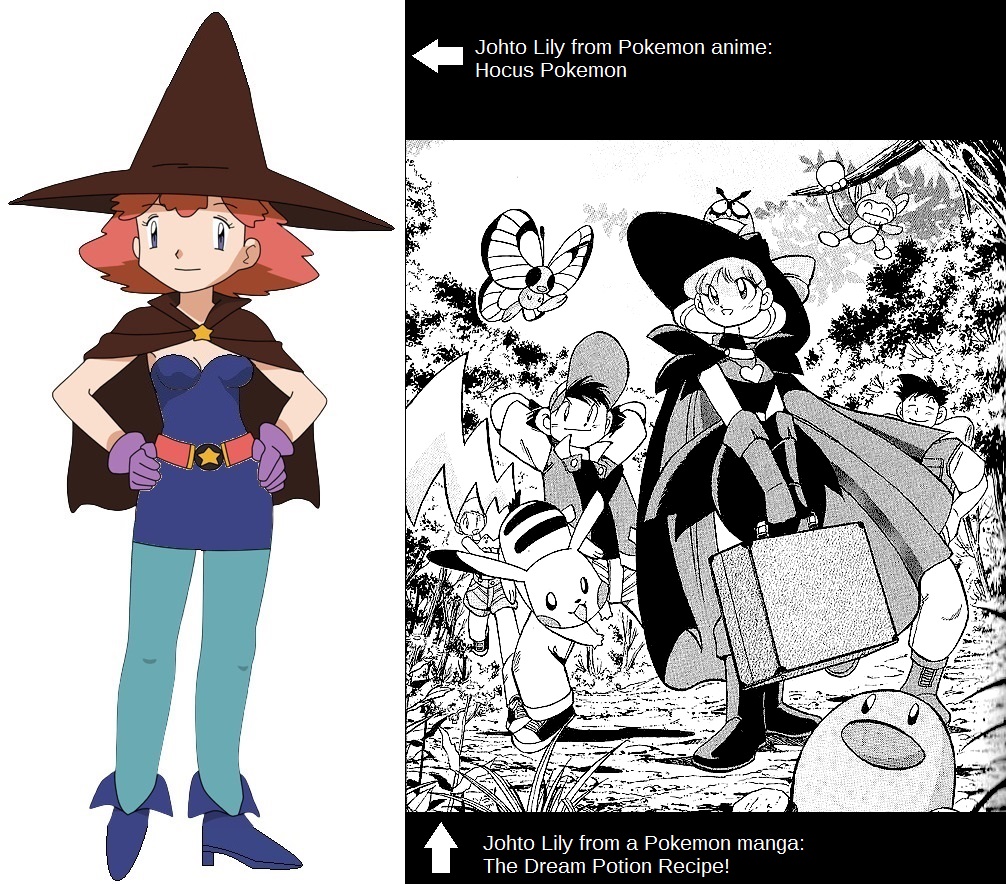 Johto Lily manga/ anime difference by jurassicdinodrew on DeviantArt Johto Lily manga/ anime difference by jurassicdinodrew on DeviantArt