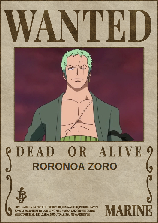 Zoro's Wanted poster base by jurassicdinodrew on DeviantArt