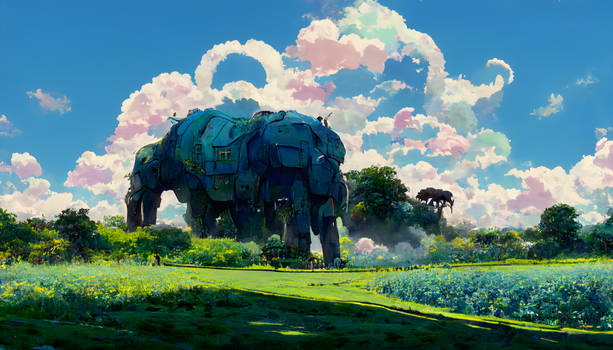 8k Ghibli Styled Elephant in a Field