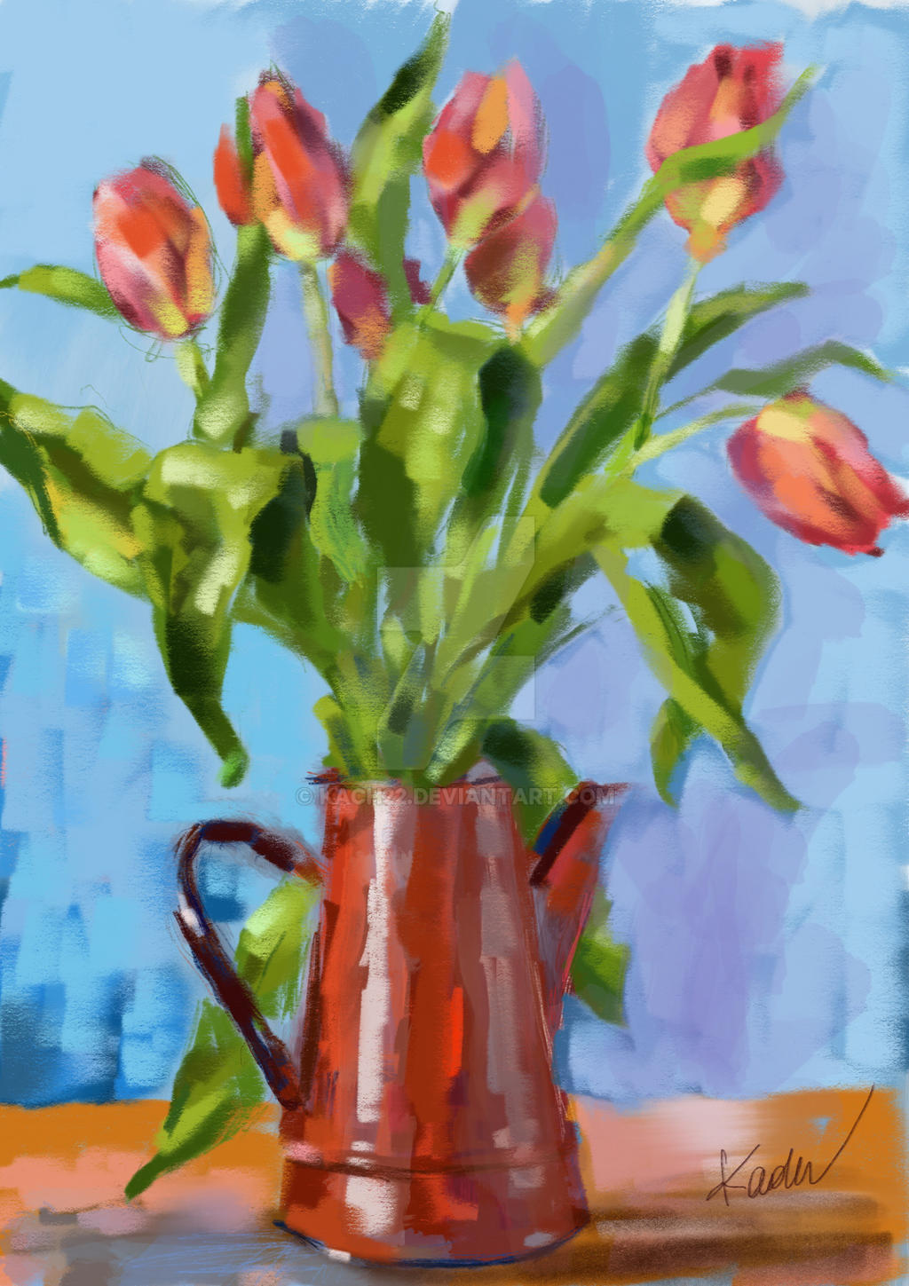 Tulips in Coffee Pot