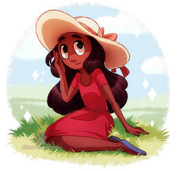 Connie in red dress