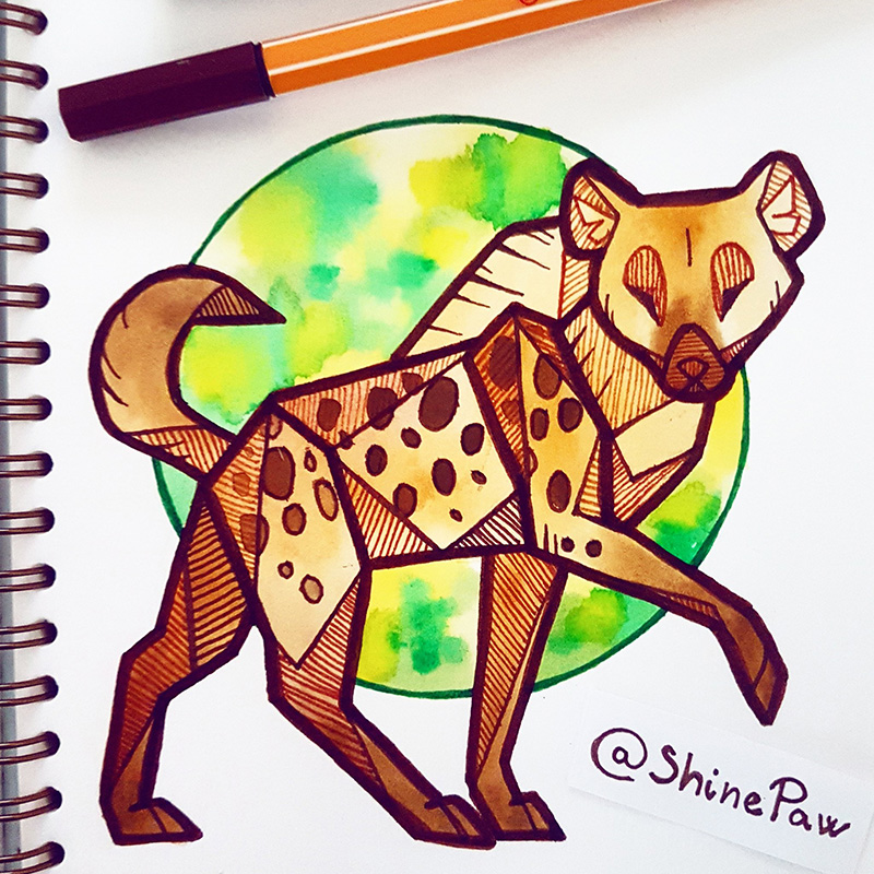 Spotted hyena - angular watercolor painting