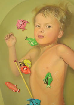 Fishing in the bath (oil painting)