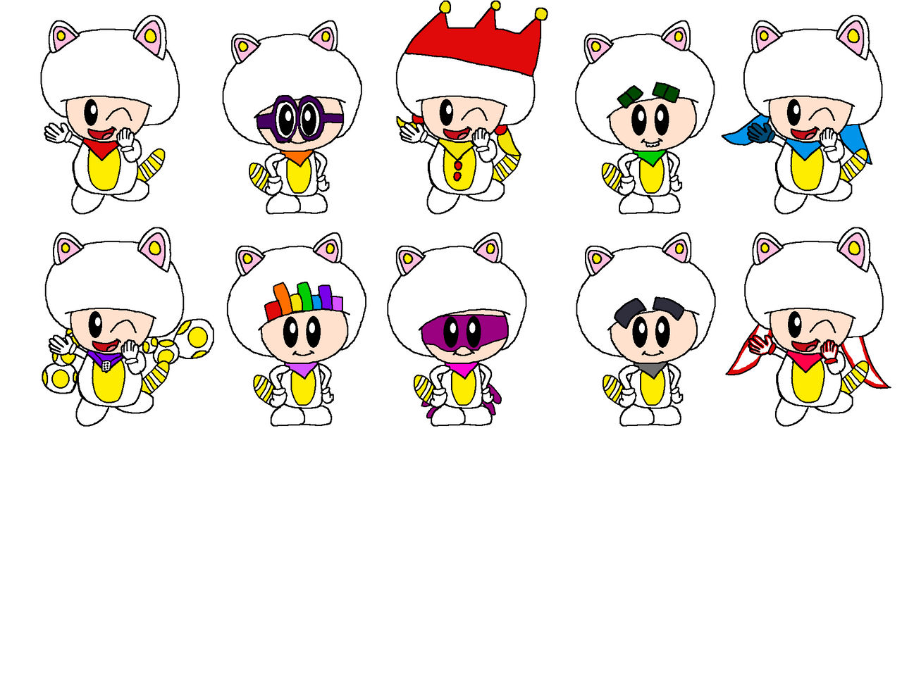 Numbertoads 1-10 in White Tanooki form by alexiscurry on DeviantArt
