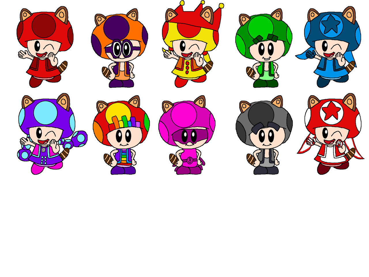 Toad Raccon Suit Numbertoads 1-10 in Raccoon form by alexiscurry on DeviantArt