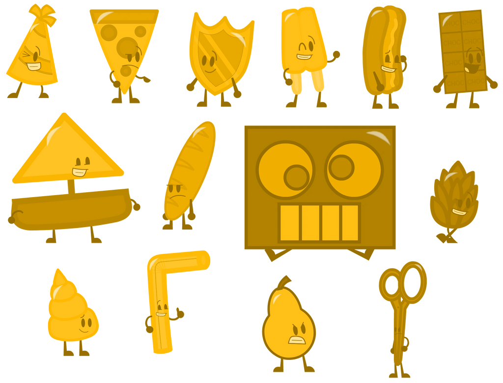 Brawl of the Objects Characters Gold Forms by alexiscurry on DeviantArt